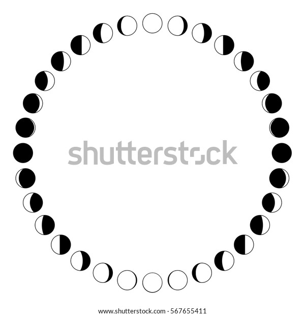 Vector. The phases of the moon on a white\
background. Simple template. The whole cycle from new moon to full.\
Graphic image.\
Stylization