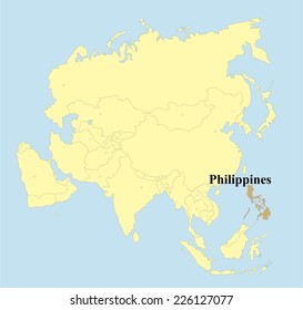Vector Philippine map on Asia 