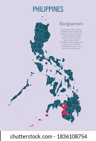 Vector Philippines country outline border map and Bangsamoro region on background. Philippine islands template asian for pattern, report, infographic, banner. Asia nation sign concept.
