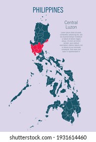 Vector Philippines country outline border map and Central Luzon region on background. Philippine islands template asian for pattern, report, infographic, banner. Asia silhouette sign concept.