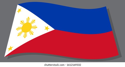 Vector of Philippines flag. Consists of red, white and blue. Set yellow moon and star on left side on white. With shadow. On white background. EPS file. Size width 4000 pixel and high 2000 pixel.