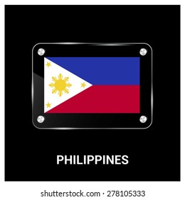Vector Philippines Flag glass plate with metal holders - Country name label in bottom