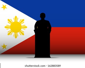 Vector - Philippines  Speech Tribune Silhouette with Flag Background