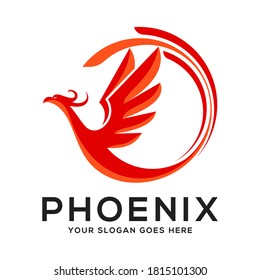 vector of phoenix the circle,logo illustration,good for mascot,delivery or logistic,logo industry flat color style with red.