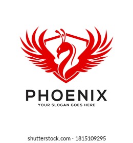 Vektor von Phoenix die Schild,Logo-Illustration, gut für Maskottchen, Lieferung oder Logistik, Logo Industrie flache Farbe Stil mit Rot.