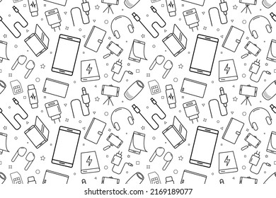 Vector phone accessories pattern. Phone accessories seamless background	
