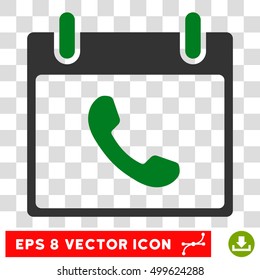 Vector Phone Calendar Day EPS vector icon. Illustration style is flat iconic bicolor green and gray symbol on a transparent background.