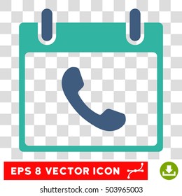 Vector Phone Calendar Day EPS vector pictogram. Illustration style is flat iconic bicolor cobalt and cyan symbol on a transparent background.