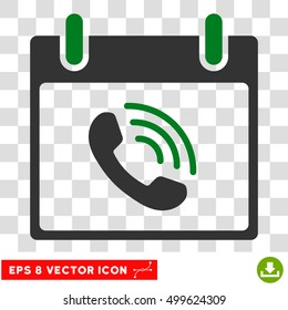 Vector Phone Call Calendar Day EPS vector pictogram. Illustration style is flat iconic bicolor green and gray symbol on a transparent background.
