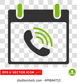 Vector Phone Call Calendar Day EPS vector pictogram. Illustration style is flat iconic bicolor eco green and gray symbol on a transparent background.