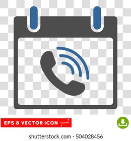 Vector Phone Call Calendar Day EPS vector icon. Illustration style is flat iconic bicolor cobalt and gray symbol on a transparent background.