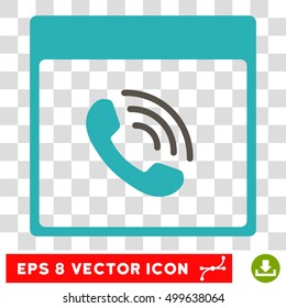 Vector Phone Call Calendar Page EPS vector pictogram. Illustration style is flat iconic bicolor grey and cyan symbol on a transparent background.