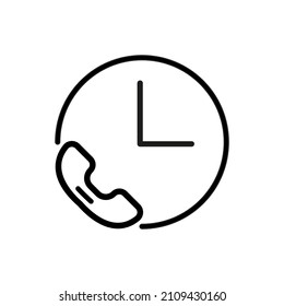 vector phone and call icon, customer support, call line support, phone auricular and clock delivery symbol, on black background 