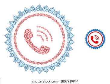 Vektor Telefon-Anruf Briefmarke Siegel Mosaik ist organisiert von wiederholten rekursiven Anruf Briefmarken Siegel Teile. Rekursive Mosaik des Telefongesprächs Briefmarke Siegel.