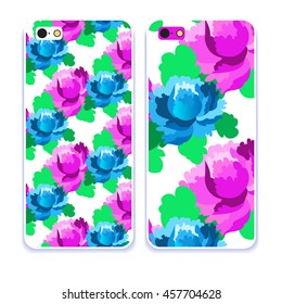 Vector phone case. Colorful cover with flowers. Decorative hand drawn background for your gadget 