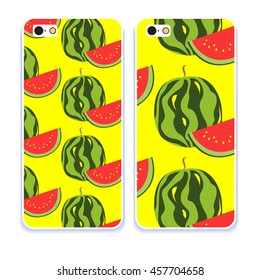 Vector phone case. Colorful cover with watermelons. Decorative hand drawn background for your gadget 
