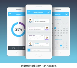 Vector phone chat interface. Sms messenger. Speech bubbles. Short message service bubbles. Flat interface