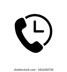 Vector phone and clock icon, customer support, call time, phone auricular and clock delivery symbol, isolated on white background.