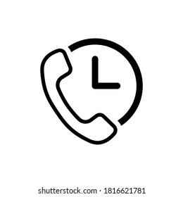 Vector phone and clock icon, customer support, call time, phone auricular and clock delivery symbol, isolated on white background.