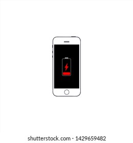 Vector phone design with a charging battery icon. A phone in a charging mode. Phone icon displaying charging. Mobile phone runs out of charge. flat charging smart phone. smart phone icon