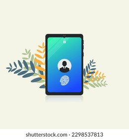 Vector phone fingerprint login security concept vector illustration
