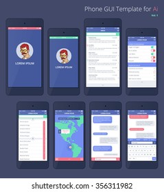 Vector Phone GUI Template for Ai. Wireframe UI Kit.
