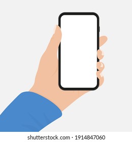 Vektortelefon in der Hand. Seitliche Vektorgrafik des Telefons einzeln auf weißem Hintergrund. Vektorgrafik