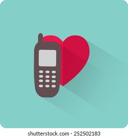 Icono de teléfono vector con corazón. Ilustración plana.