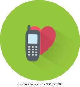 Vector phone icon with heart. Flat illustration.