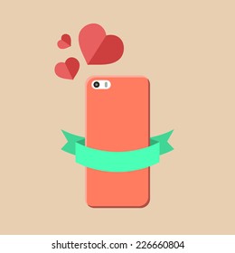 Vector phone icon with hearts in trendy flat style