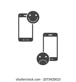 Vector phone icon with positive and negative emoticon. Layers grouped for easy editing illustration. For your design.