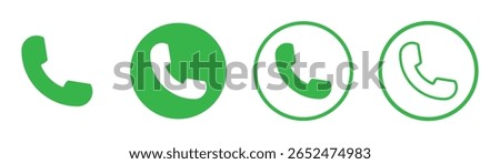 Vector phone icon set. Green Phone icon button. Green Phone icon in flat style. Green Calling  symbol collection. Call sign. Ringing phone icon set. Telephone call sign. 
