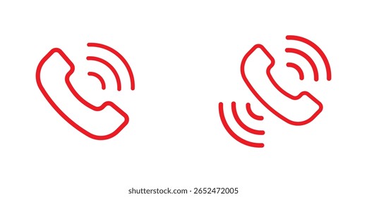 Conjunto de iconos de teléfono de Vector. Botón de icono de teléfono rojo. Icono rojo del teléfono en estilo plano. Señal de llamada. Conjunto de iconos de teléfono de timbre rojo. Signo de llamada telefónica. 