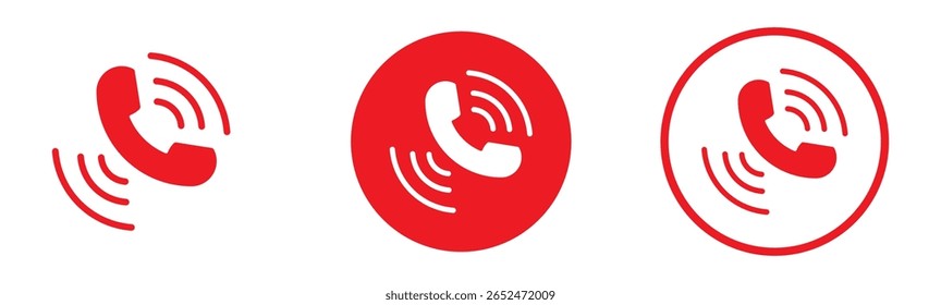 Vector phone icon set. Red Phone icon button. Red Phone icon in flat style. Call sign. Red Ringing phone icon set. Telephone call sign. 