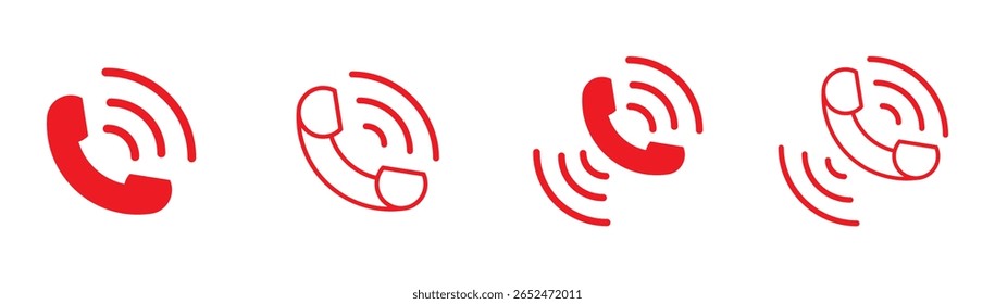 Vector phone icon set. Red Phone icon button. Red Phone icon in flat style. Call sign. Red Ringing phone icon set. Telephone call sign. 