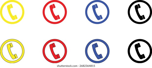 Conjunto de ícones de telefone vetorial.Ícone de telefone button.Phone icon em estilo simples. Indicativo de chamada.Ligando para o conjunto de ícones do telefone. Indicativo de telefone
