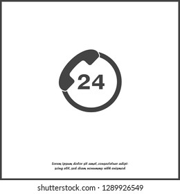 Vector phone icon. Support 24 hours a day. Round the clock on white isolated backgroun. Layers grouped for easy editing illustration. For your design.