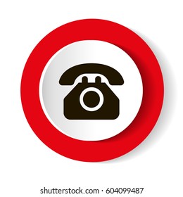 Vector phone icon white silhouette on a red background.
