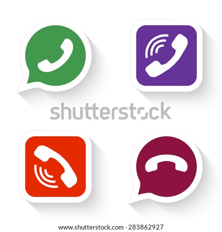 Vector phone icons set in speech bubble and button. Phone icon. Phone bubble. Phone image. Phone handset illustration.