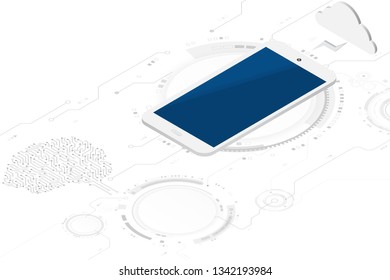 Vector phone isometric with circuit board and communication concept on white background for business technology background