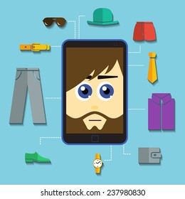 Vector phone man shopping