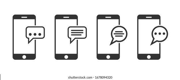 Vector phone message collection icon design. Phone message icon flat modern style design isolated on white background.