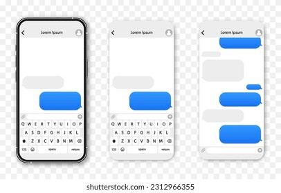 Vector phone mockup. Phone mockup png. Message template, correspondence. Vector message bubbles png. Application interface.