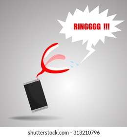Vector : Phone and mouth are ringing on gray background