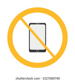 Vector phone not allowed sign on white background with yellow circle.  Illustration can use in cafe, restaurant. 