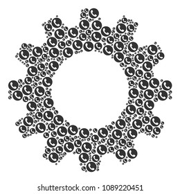 Vector phone number icons are arranged into gearwheel mosaic. Development design concept constructed of phone number items.