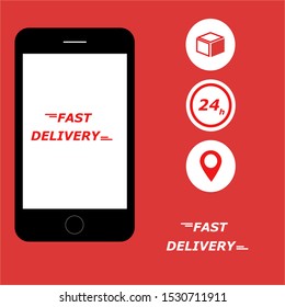 Vector phone open app, fast delivery, shipping. service 24hr.