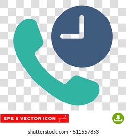 Vector Phone Time EPS vector pictogram. Illustration style is flat iconic bicolor cobalt and cyan symbol on a transparent background.