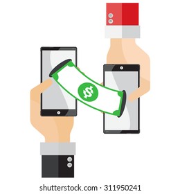 vector phone transfer money concept silver coins world on white background