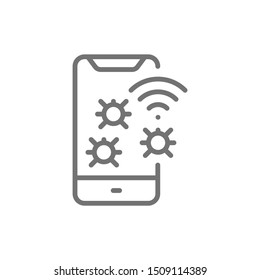 Vector phone virus, mobile spam line icon.